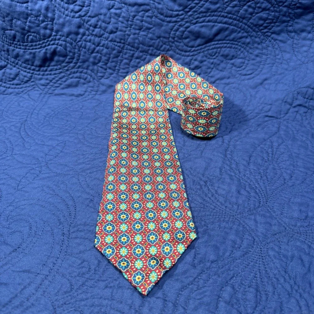 Christian Dior Monsieur Silk Tie Red Blue Gold Floral Medallion Geometric USA